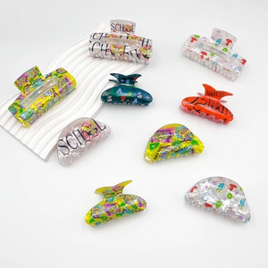 Colorful acrylic back to school themed hair claws with printed school letters set