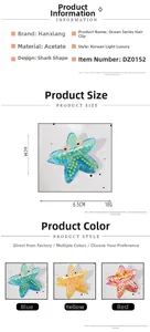 Close-up of starfish acetate hair claw clips with polka dots in blue, yellow and red colors