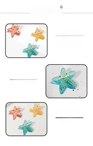 Detailed close-up of acetate starfish hair claws in pink, yellow and blue colors
