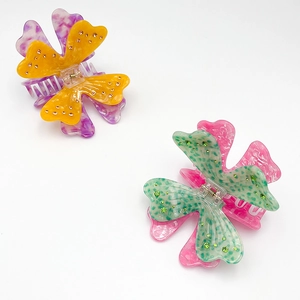 Elegant butterfly hair claw clips with acetate marble texture and rhinestones for women