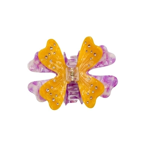 Elegant butterfly claw clip in yellow and lavender acetate with sparkling rhinestones