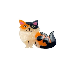 Fashionable acetate cat claw clip with tricolor orange black white calico design