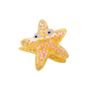 Elegant starfish hair claw in yellow acetate with pink dots and playful googly eyes