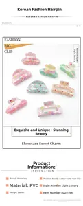 Macro shot of Easter hair clips with pastel colors featuring bunny and egg patterns