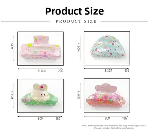Size specifications for Easter hair claws featuring bunny and egg patterns in a detailed chart