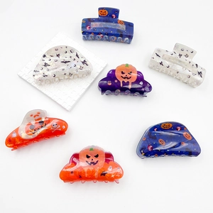Acrylic Halloween Hair Claw Clips Pumpkin Bat Ghost Dark Style Hair Accessories For Women Spooky Party Festive Hair Clips