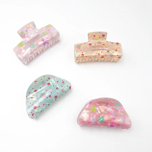 Cute Easter hair clips set with bunny and egg patterns in pastel acetate finish