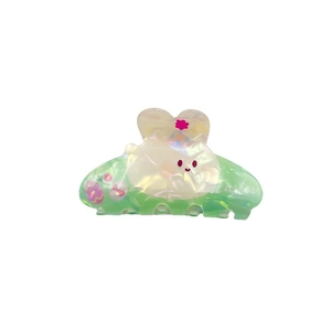 Easter bunny hair claw clip made of pearlescent acetate with floral egg patterns
