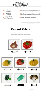 Detailed view of various acetate hair claws shaped like creative vegetable designs