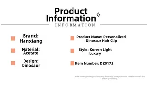 Detailed specifications table for the acetate dinosaur hair claw clip model DZ0172