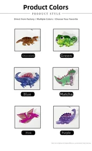 Detailed grid view showing six colorful dinosaur and chameleon acrylic hair claw clips