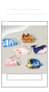 Detailed set of marine life hair claws featuring starfish, whale, and seashell designs