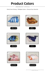 Detailed grid view showing six cute ocean-themed PVC hair claws like starfish and seahorse