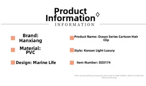 Specifications of PVC ocean cartoon hair claw clip with detailed Korean luxury style info