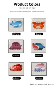 Detailed grid view of cute cartoon marine animal hair claws including crab and whale
