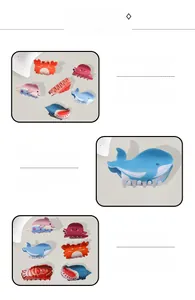 Detailed macro view showing cute marine animal hair claws in various vibrant colors