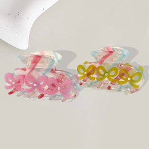 Pince à Cheveux Élégante en Acétate Avec Nœud et Künstliche Perles Rayures Arc-en-ciel Style Coréen Accessoires Cheveux Femme