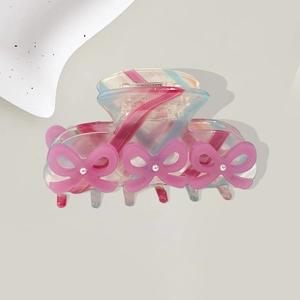 Pince à cheveux arc-en-ciel en acétate avec nœuds roses et perles élégantes