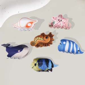 Cartoon PVC Ocean Animal Hair Claw Clips Whale Seahorse Starfish Fish Shell Non-slip Hair Accessories for Women Girls