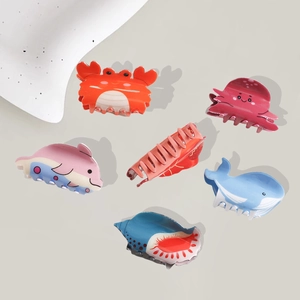 Cute Cartoon Ocean Animal PVC Hair Claw Clips For Women Girls Whale Crab Octopus Dolphin Sea Life Styling Hair Accessories