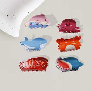 Cute set of 6 marine animal hair claws including octopus, crab, and whale shapes