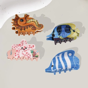Cute PVC hair claw set with starfish, seahorse and tropical fish for girls