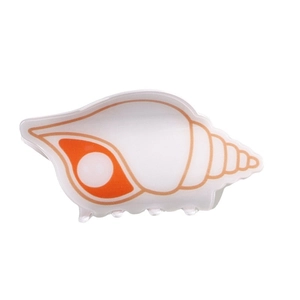 Translucent seashell hair claw clip with orange spiral patterns for women