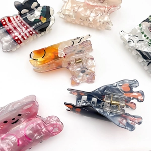 Cute acetate animal hair claws set with cartoon dog and cat patterns for women