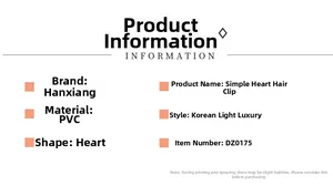 Liste détaillée du pince à cheveux en forme de cœur en PVC avec informations de style