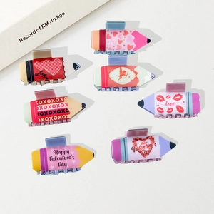 Chic 6-piece pencil-shaped acrylic hair claw clips set with Valentine hearts and love patterns