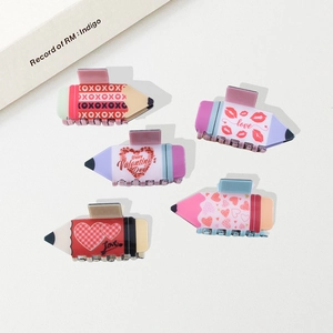 Five-piece pencil shaped acrylic hair claw clips set with Valentine's love patterns