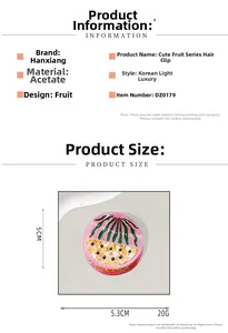Detailed view of acetic acid fruit hair claw showing watermelon shape and 5.3cm size