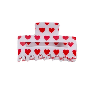 Pince à cheveux rectangulaire en acrylique blanc avec motifs cœurs rouges chic