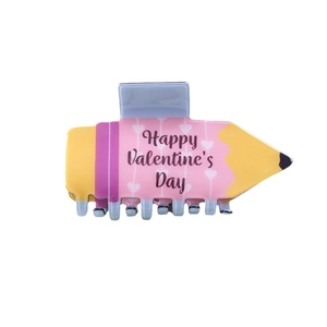 Creative pencil-shaped hair claw clip with Happy Valentine's Day print and heart details