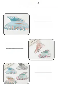 Detail showing various colors of 9cm hollow butterfly hair claws with glitter PVC finish
