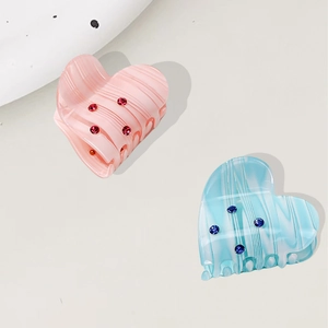 Women's Elegant Heart Shaped Acetate Hair Claw Clip With Rhinestones Marble Texture Shark Clip Sweet Hair Accessories