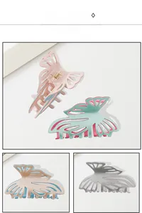 Close-up of glittery hollow butterfly hair claw clips in assorted dual-tone colors