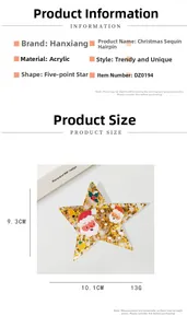 Detailed view of pentagram Christmas hair clip in acrylic with sequins and Santa patterns
