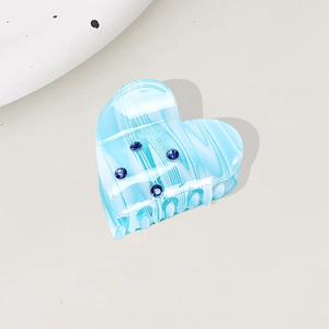 Elegant blue marble acetate heart hair claw clip with rhinestones for women