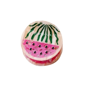 Cute watermelon style acetate hair claw clip with green stripes and pink fruit patterns