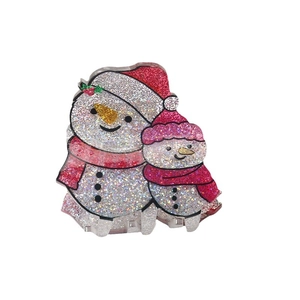 Pinza per capelli con pupazzo di neve scintillante, cappelli rossi e brillantini