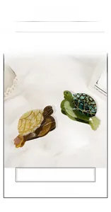 Détail de grandes pinces à cheveux tortue en acétate écaille et vert émeraude