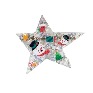 Star-shaped acrylic Christmas hair clips with colorful glitter and cartoon festive motifs
