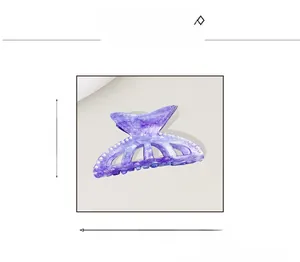 Detailed view of purple marble hair claw clip with pearls showing dimensions 8.5cm by 4.8cm