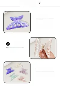 Detail of marble pattern acrylic hair claw clip with delicate bead trim and metal spring