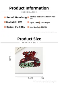 Detailed view of marble pattern heart hair claw clip showing 8.6cm by 4.6cm dimensions