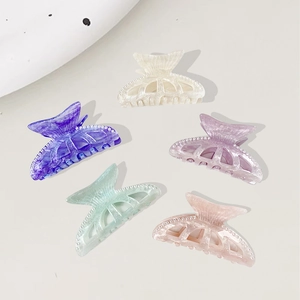 Women Elegant Acrylic Mermaid Fish Tail Hair Claw Clip With Faux Artificial Pearls Korean Style Marble Texture Hair Accessories