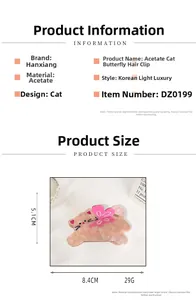 Spécifications de taille détaillées pour pince à cheveux chat en acétate rose marbré