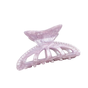 Sparkling light purple acrylic butterfly hair claw clip with white pearl rim decorations