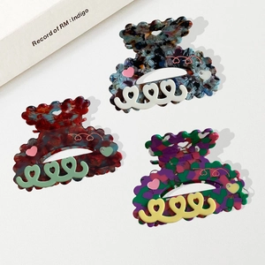 Acetate Heart Hair Claw Clip Scalloped Edge Marble Pattern Hairpins Sweet Heart Shape Hair Accessories For Women Daily